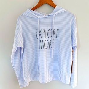 NWT Rae Dunn "Explore More" Blue Striped Hoodie XS